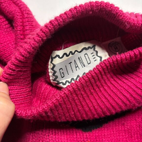 Vintage Retro Vibrant Pink Geometric Turtleneck Sweater 80's 90's - Picture 2 of 9